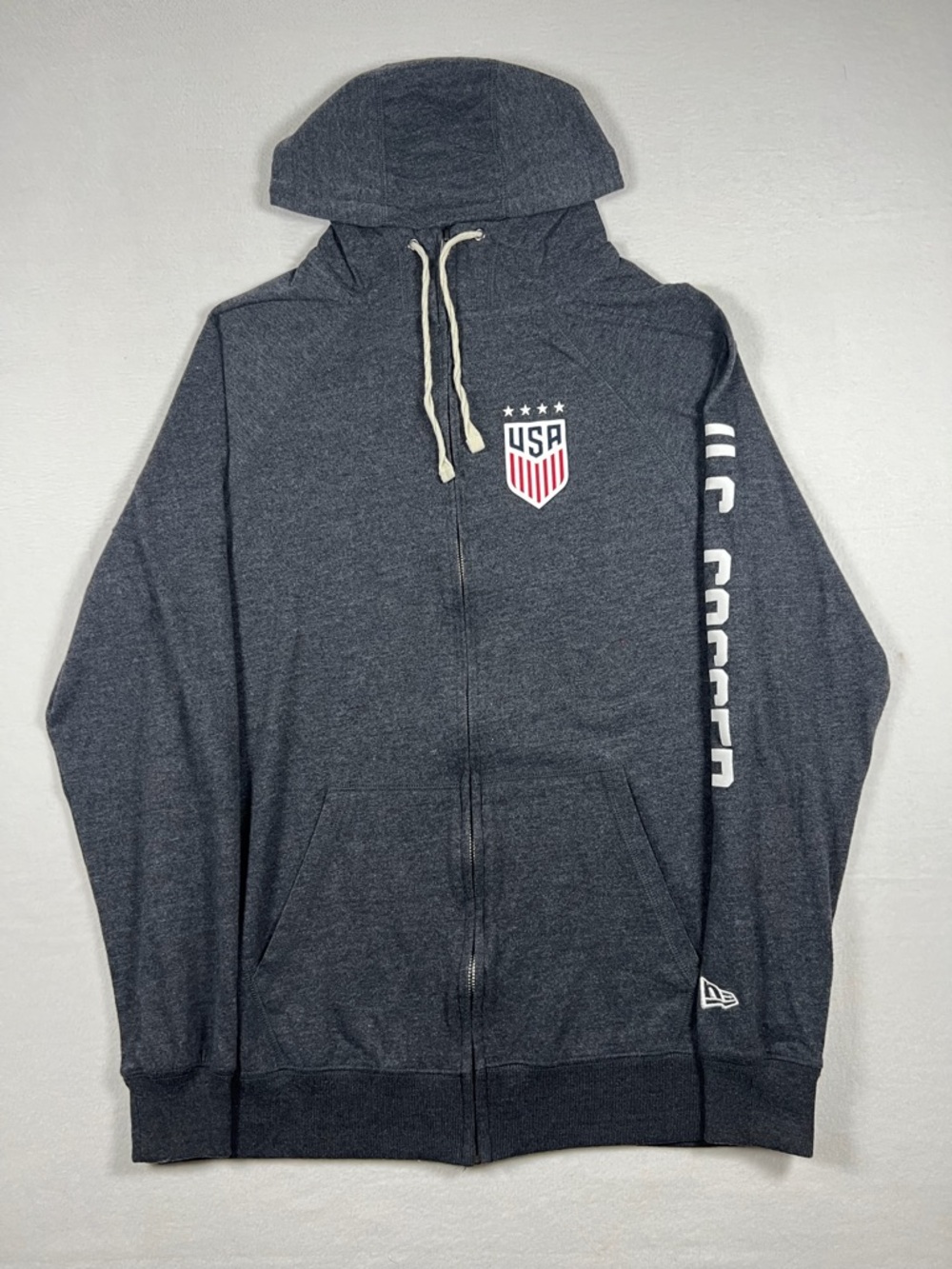 New Era USMNT Soccer Full Zip Hooded Sweater Lightweight Mens Size M Dark Grey